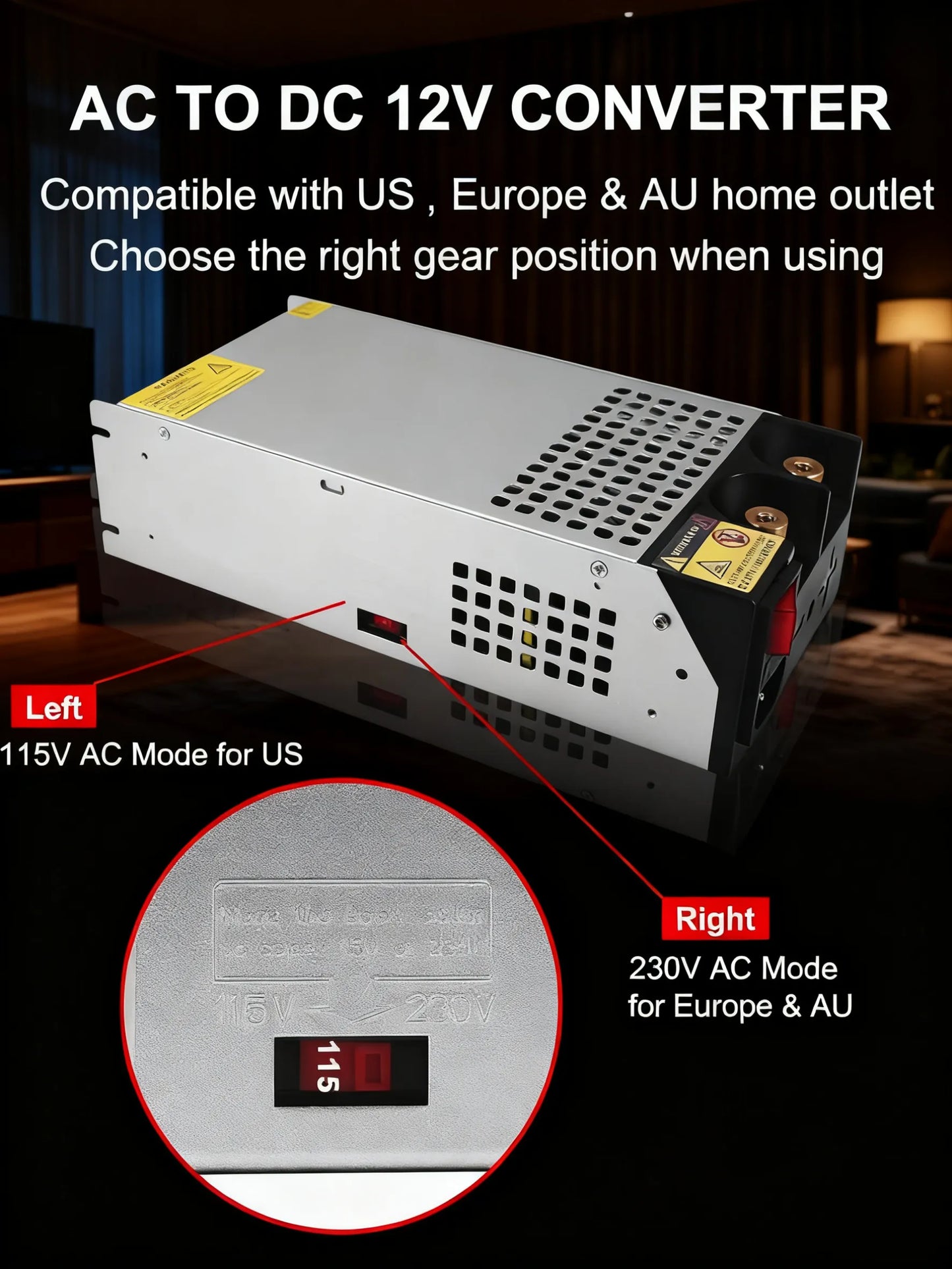 1000W 12V Switching Power Supply, AC to DC Universal Adapter
