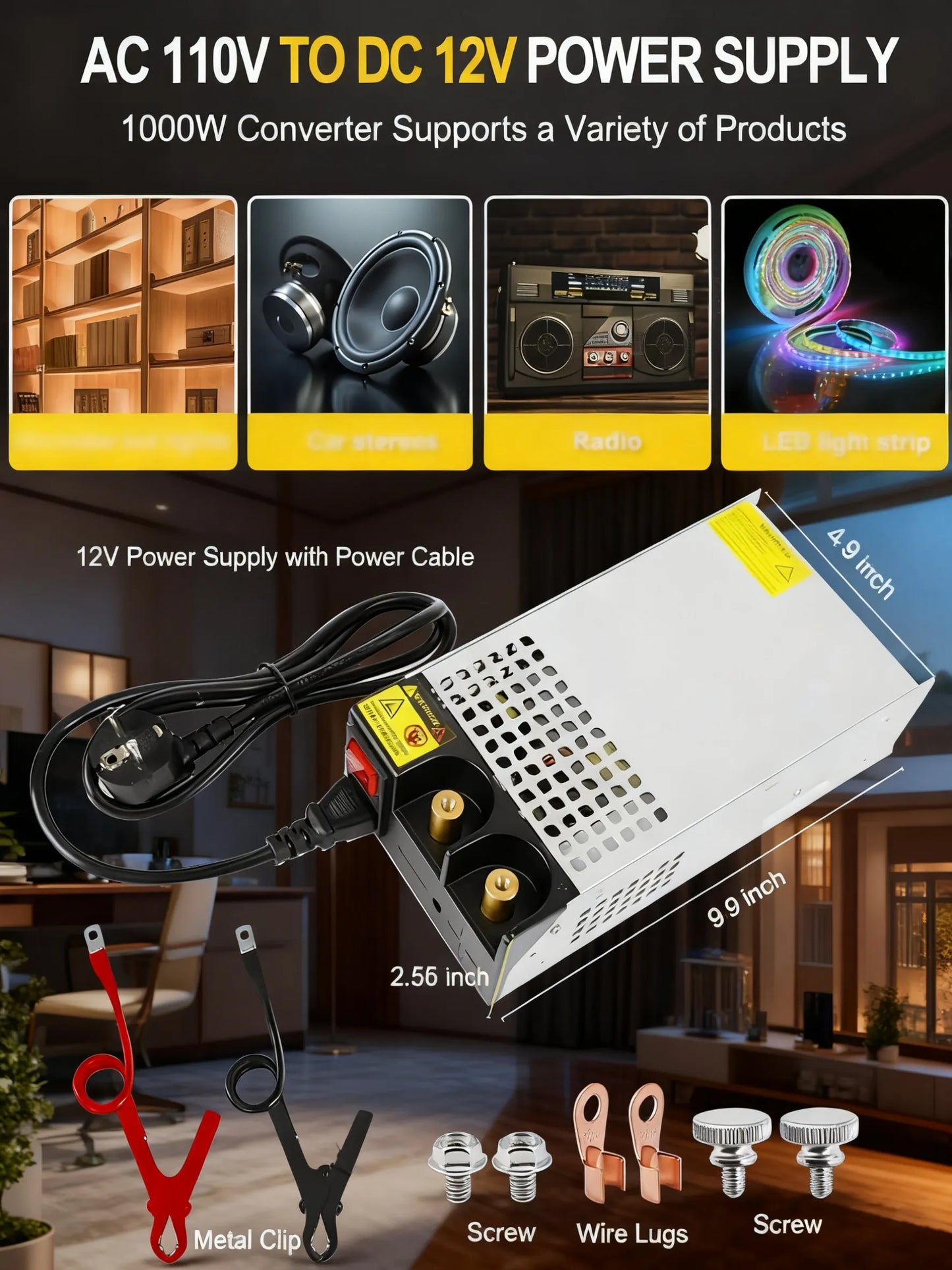 1000W 12V Switching Power Supply, AC to DC Universal Adapter