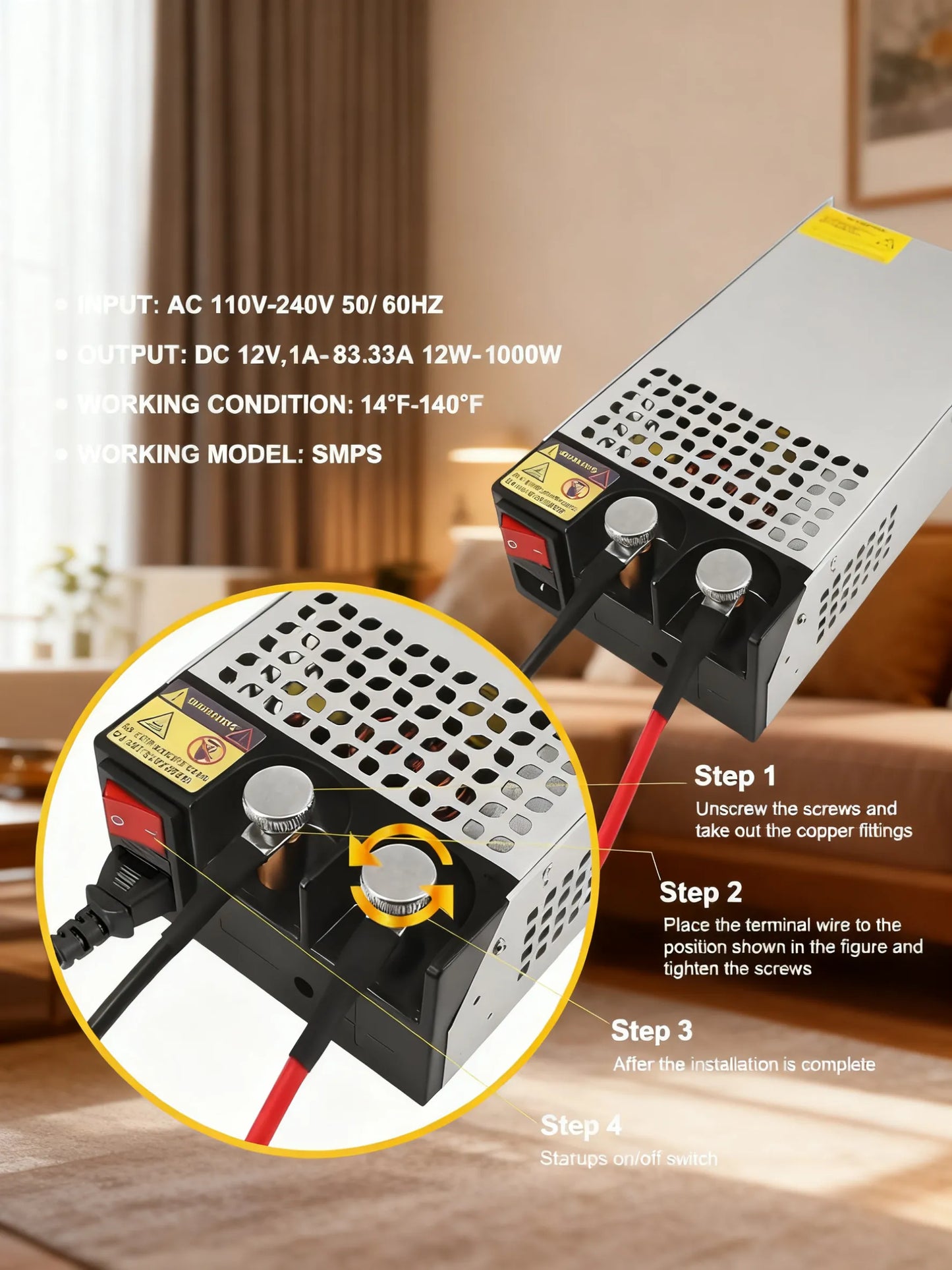 1000W 12V Switching Power Supply, AC to DC Universal Adapter