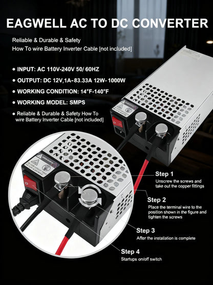 1000W 12V Switching Power Supply, AC to DC Universal Adapter