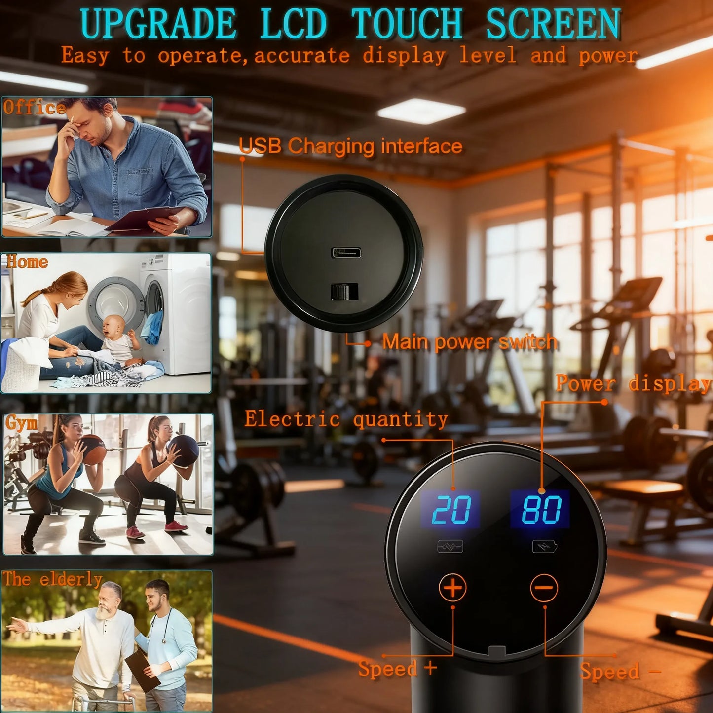 8-in-1 Smart Percussion Massage Gun | 20 Speeds for Full-Body Deep Muscle Therapy & Relaxation