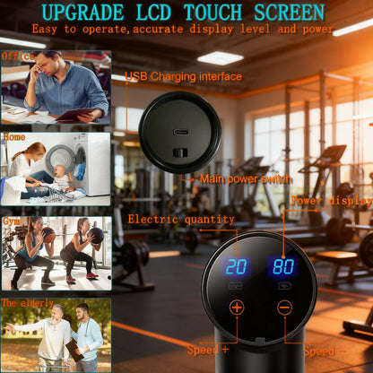 8-in-1 Smart Percussion Massage Gun | 20 Speeds for Full-Body Deep Muscle Therapy & Relaxation