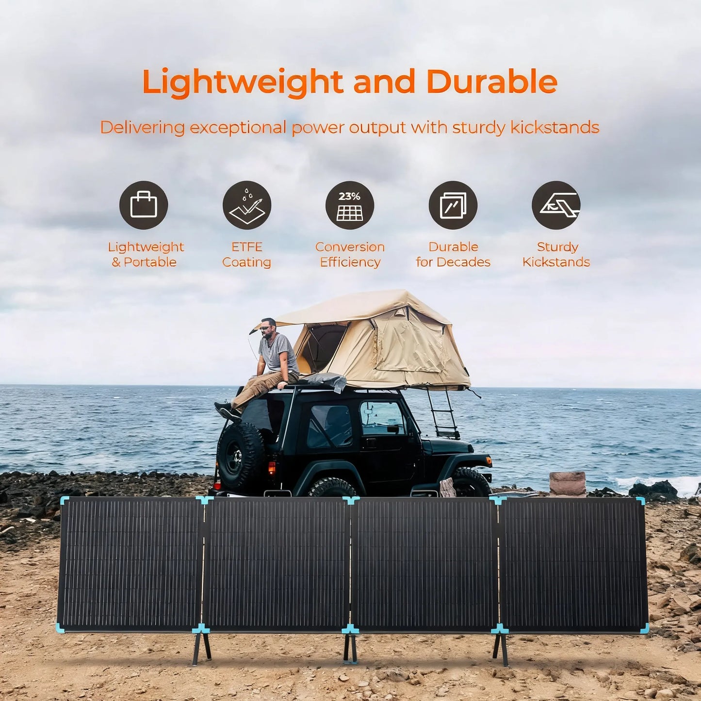 100W Portable Solar Panel, Multi Fast-Charge Ports, IP67 Waterproof & Foldable