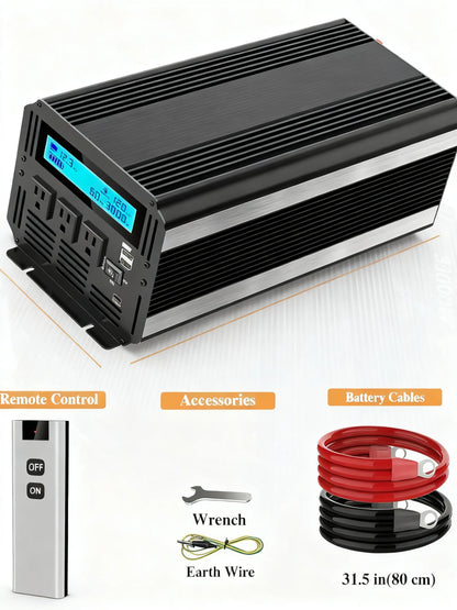 3000W Car Power Inverter, 12V to 110V with Remote & Display