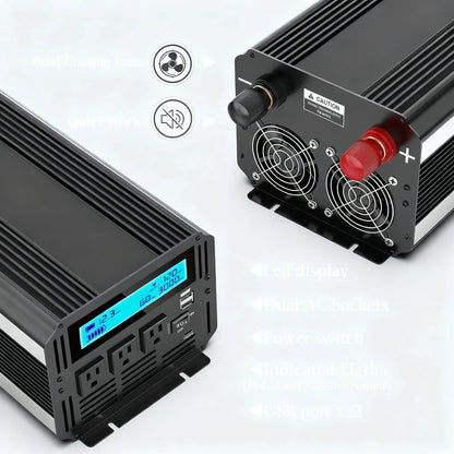 3000W Car Power Inverter, 12V to 110V with Remote & Display