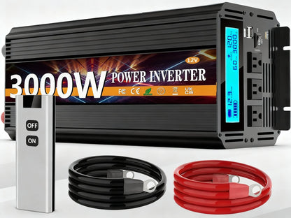 3000W Car Power Inverter, 12V to 110V with Remote & Display