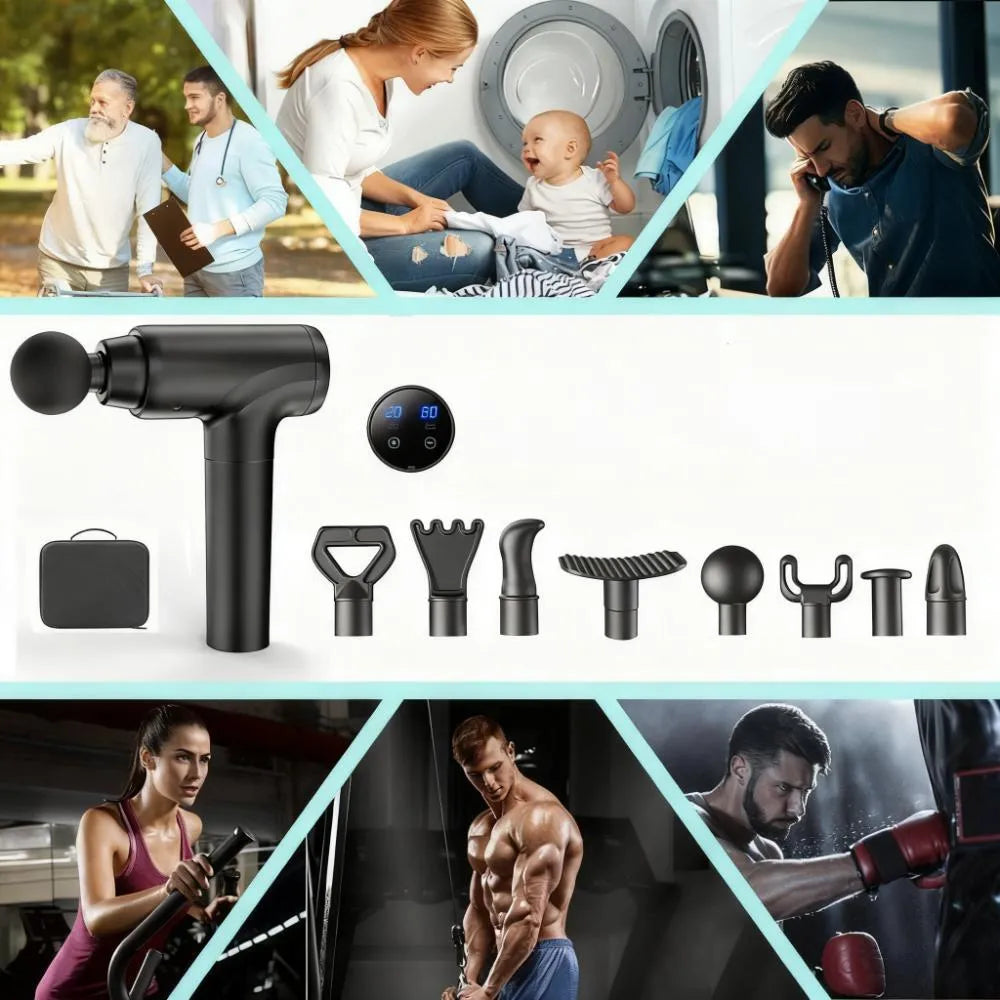 8-in-1 Smart Percussion Massage Gun | 20 Speeds for Full-Body Deep Muscle Therapy & Relaxation