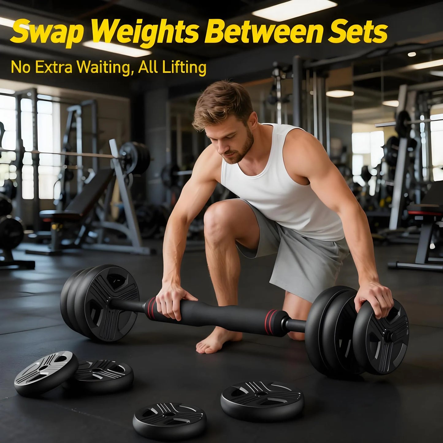 Adjustable Free Weights Set – 20-90 lbs, 5-in-1, Kettlebell, Barbell & Push Up Stand