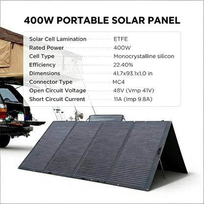 400W Portable Solar Panel, Foldable & IP68 Waterproof